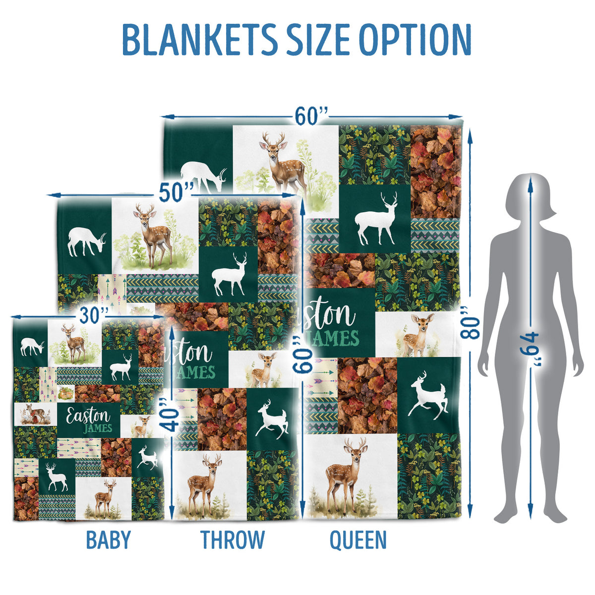 Personalized Baby Woodland Blanket for Toddler Baby Nursery Bed Blankets Stroller Crib Shower Gifts (Blanket Deer)