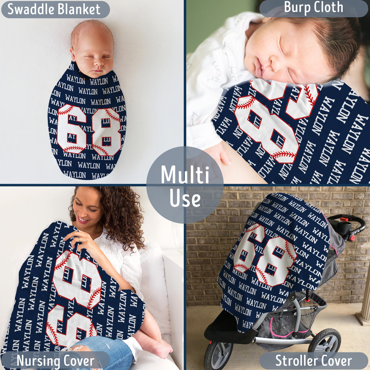 Personalized Baseball Baby Blanket With Name - Custom Swaddle for Boys, Girls, Newborns, Toddlers, Kids - Plush Blanket for Daughter, Son