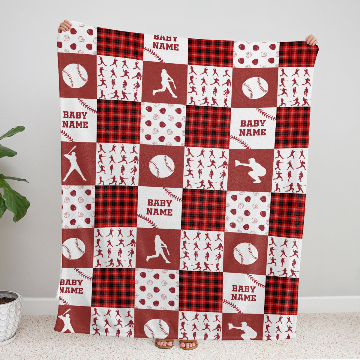 Personalized Baseball Baby Blankets - Red Plush, Custom Name, Swaddle Blanket for Boys & Girls, Newborn to Toddlers