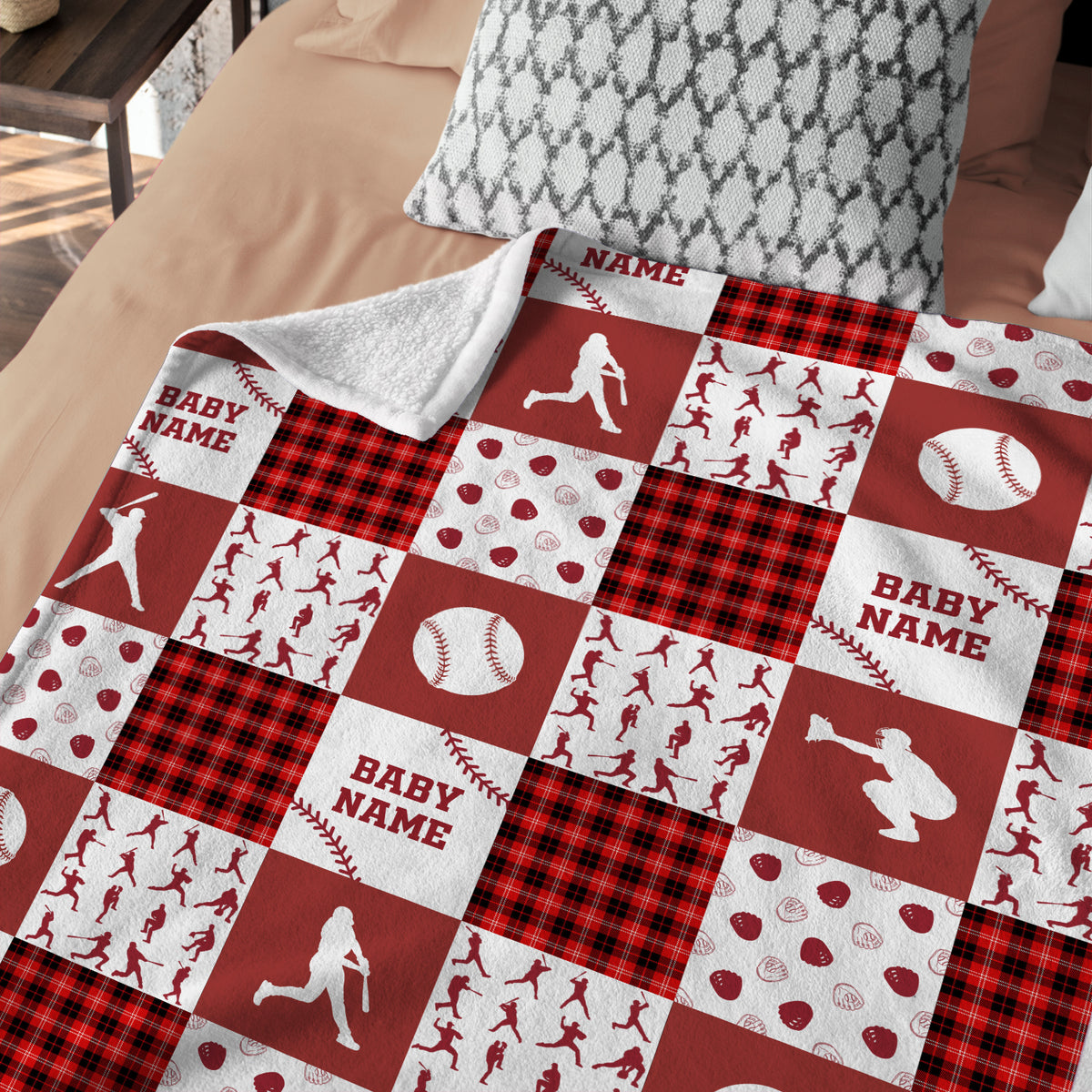 Personalized Baseball Baby Blankets - Red Plush, Custom Name, Swaddle Blanket for Boys & Girls, Newborn to Toddlers