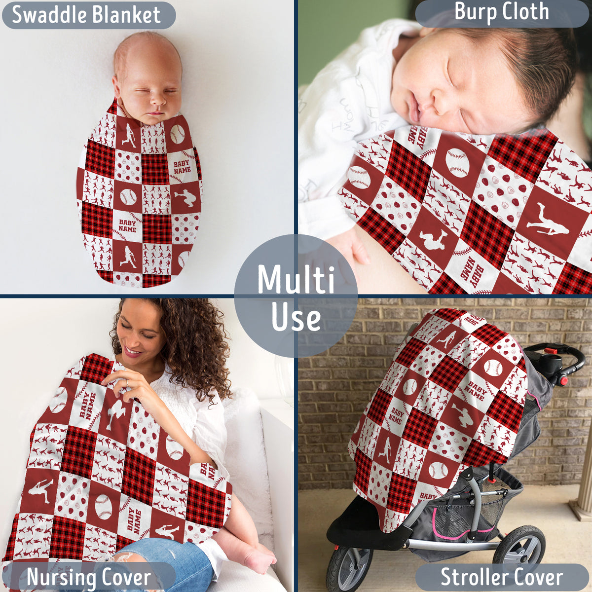 Personalized Baseball Baby Blankets - Red Plush, Custom Name, Swaddle Blanket for Boys & Girls, Newborn to Toddlers