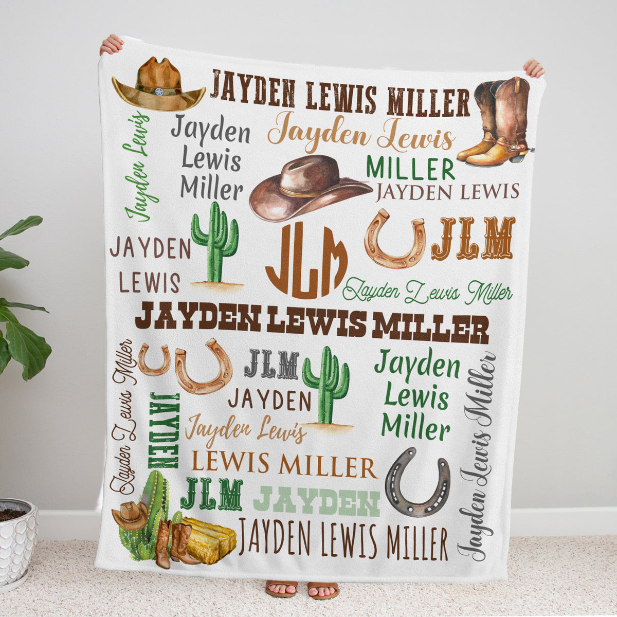 Personalized Cactus Baby Blankets for Boys Girls, Baby Blankets Name Fleece Blankets for Infant Newborn Son Daughter