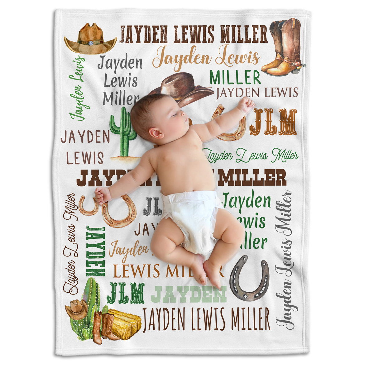 Personalized Cactus Baby Blankets for Boys Girls, Baby Blankets Name Fleece Blankets for Infant Newborn Son Daughter