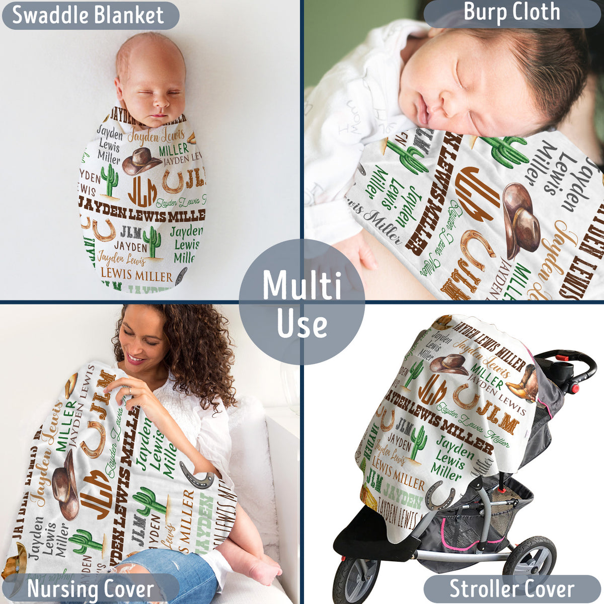 Personalized Cactus Baby Blankets for Boys Girls, Baby Blankets Name Fleece Blankets for Infant Newborn Son Daughter