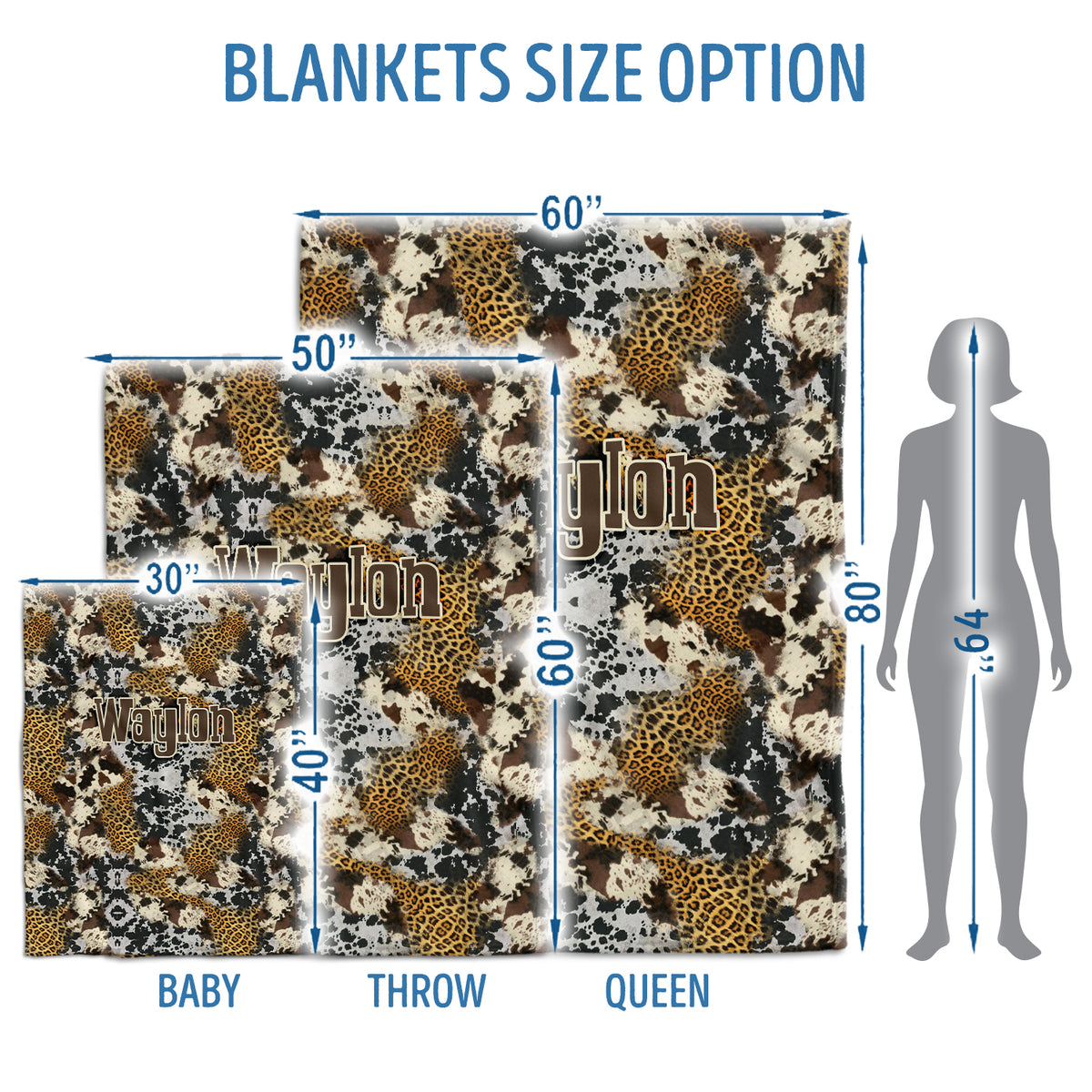 Personalized Cow Print Blanket - Western Baby Blanket for Girls and Boys, Custom Name Fleece for Newborn, Infant, Son, Daughter