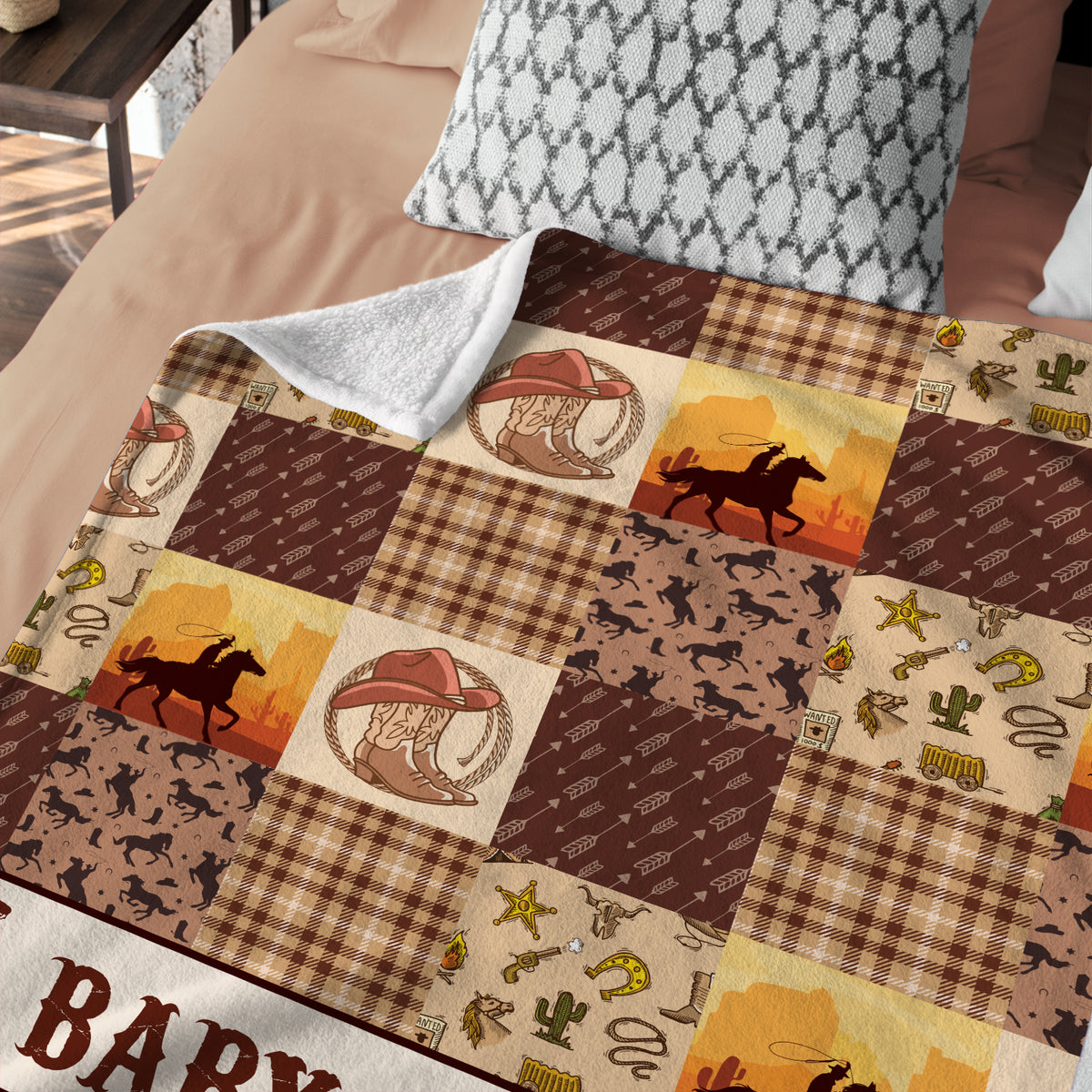Personalized Cowboy Baby Blanket - Western Fleece for Boys, Brown Custom Name Blanket for Infant Newborn Son Daughter