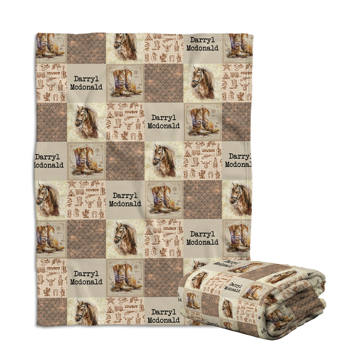 Personalized Cowboy Pattern Baby Blankets for Girls Boys, Baby Stuff, Custom Name Fleece Blanket for Newborn Infant Son Todders
