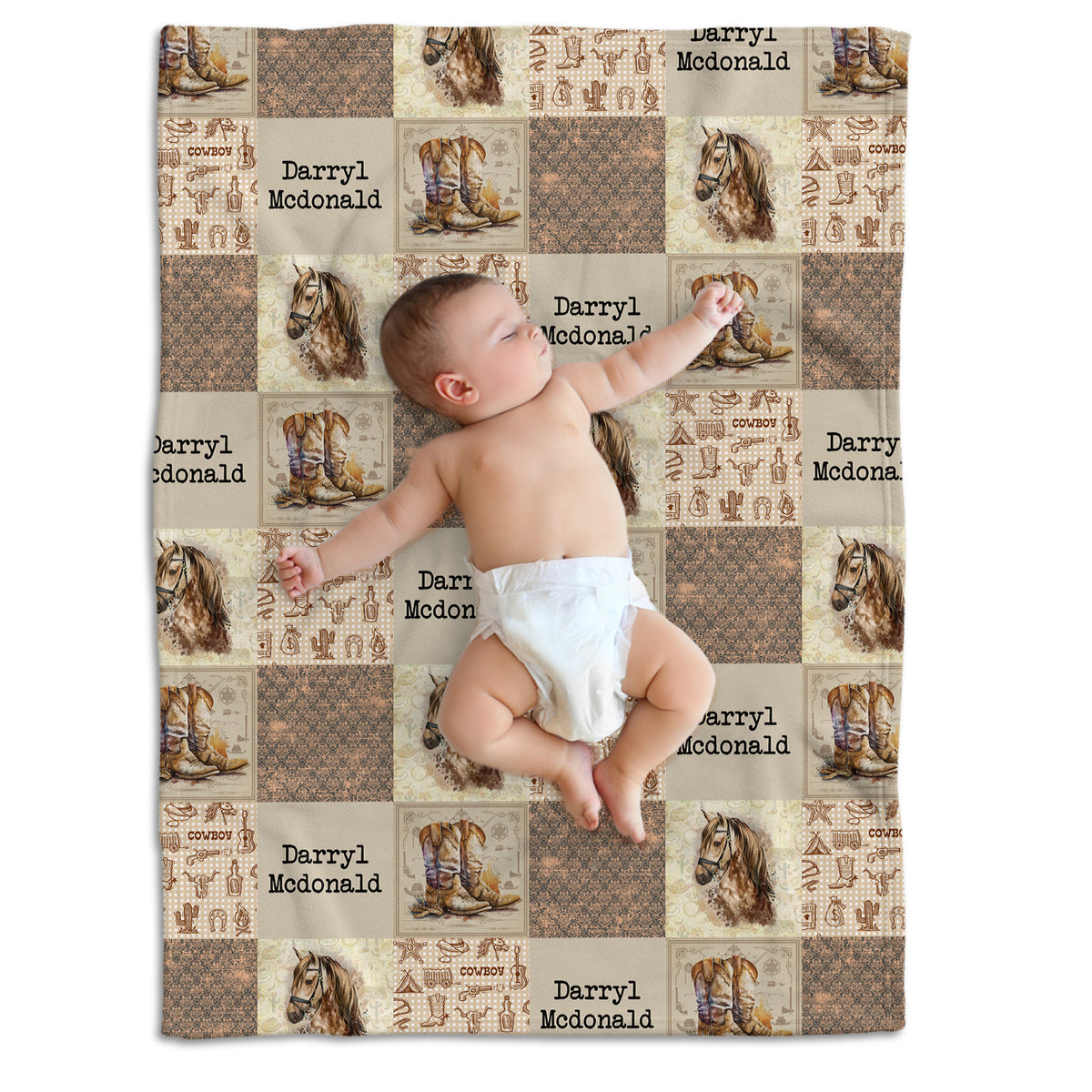 Personalized Cowboy Pattern Baby Blankets for Girls Boys, Baby Stuff, Custom Name Fleece Blanket for Newborn Infant Son Todders