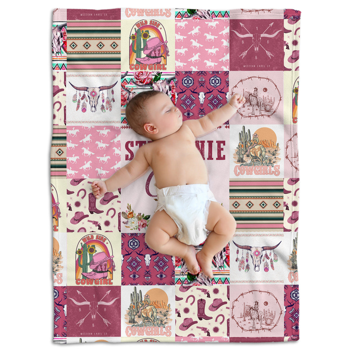 Personalized Cowgirl Baby Blanket for Girls - Western Pink Fleece Custom Name Blanket for Infant Newborn Daughter