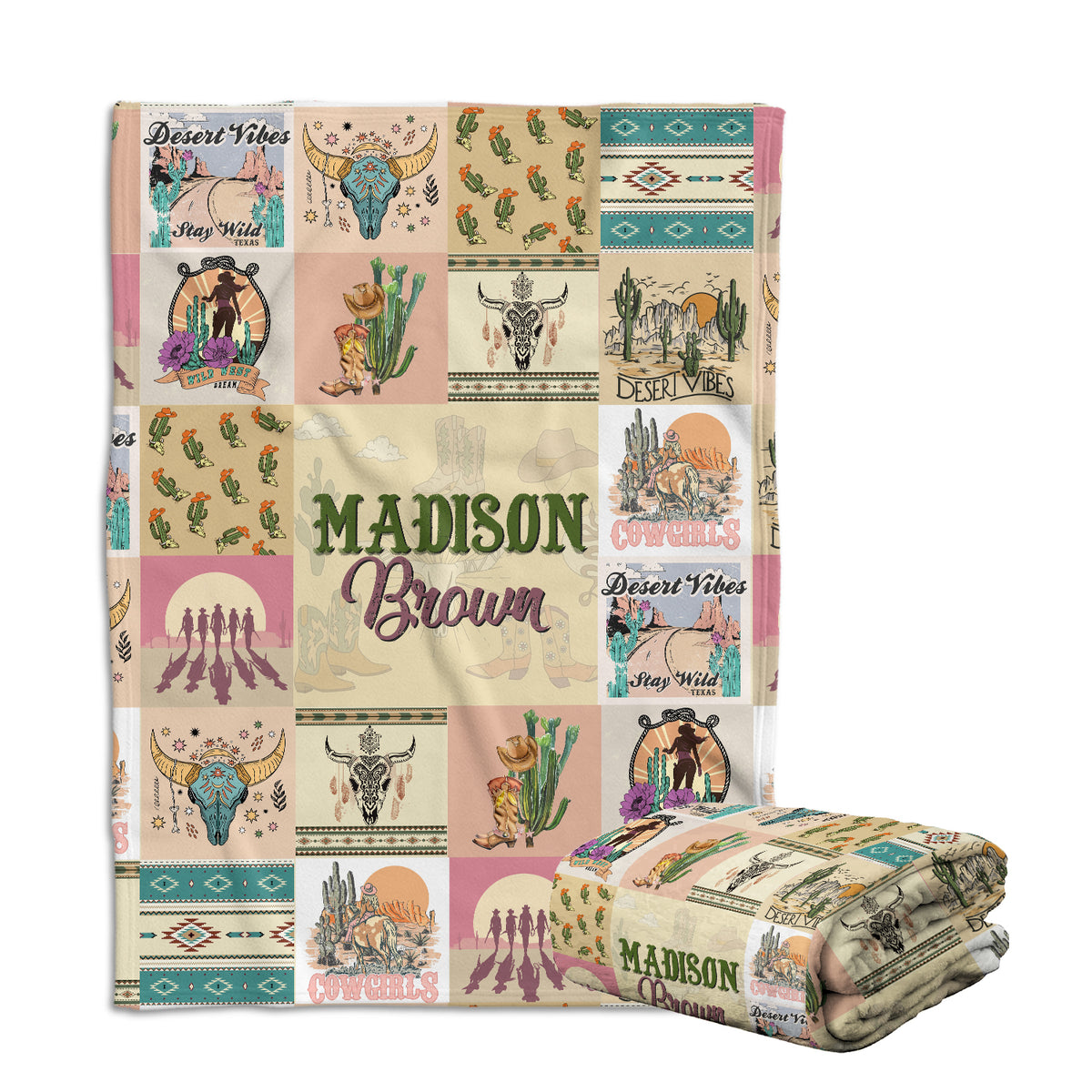 Personalized Cowgirl Baby Blankets, Pink Western Blankets for Baby Girl, Custom Baby Blankets with Name Plush Fleece Blankets for Newborn Daughter