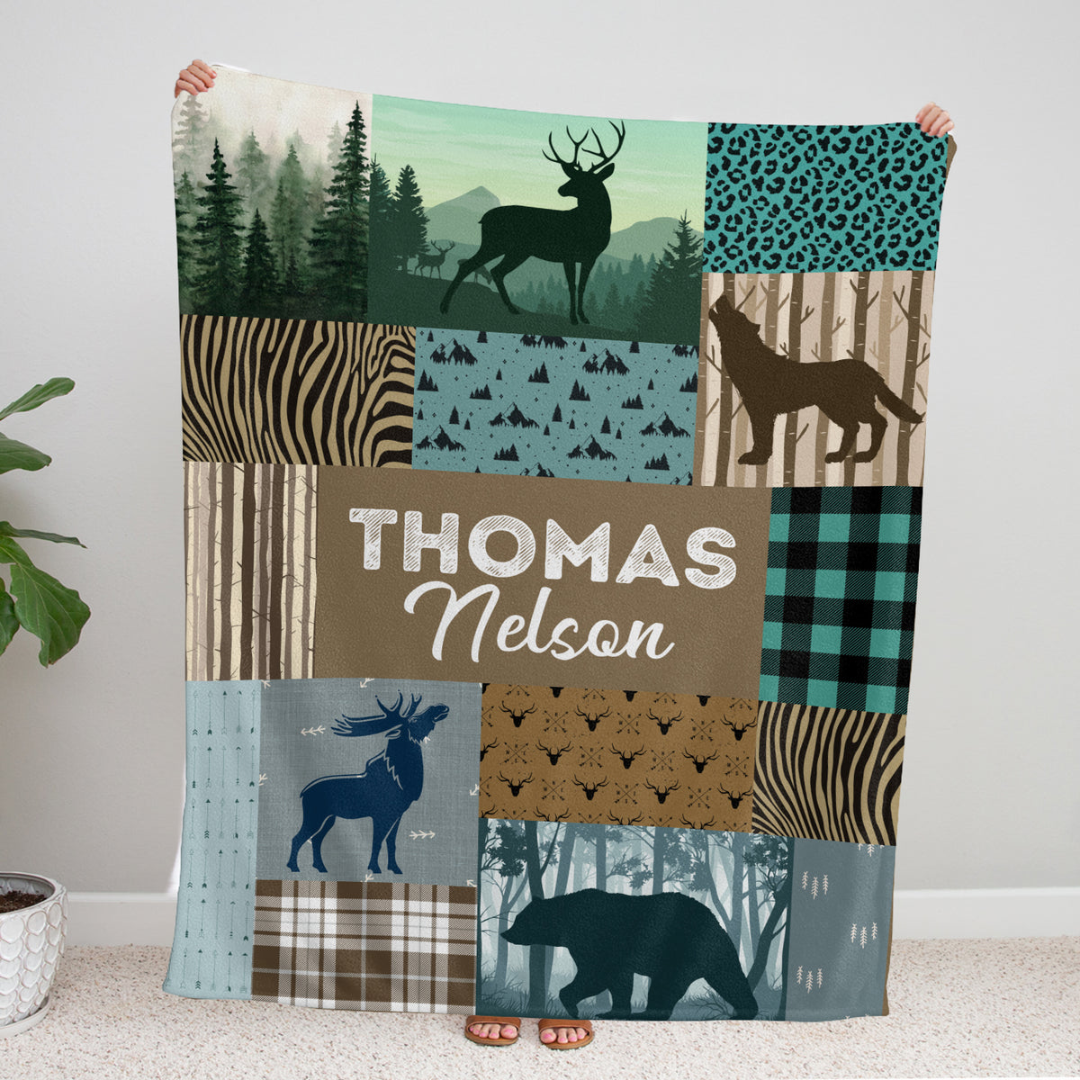 Personalized Custom Baby Blankets for Boys - Plush Woodland Swaddle Blanket, 3 Sizes for Baby Boy Son Newborn Infant