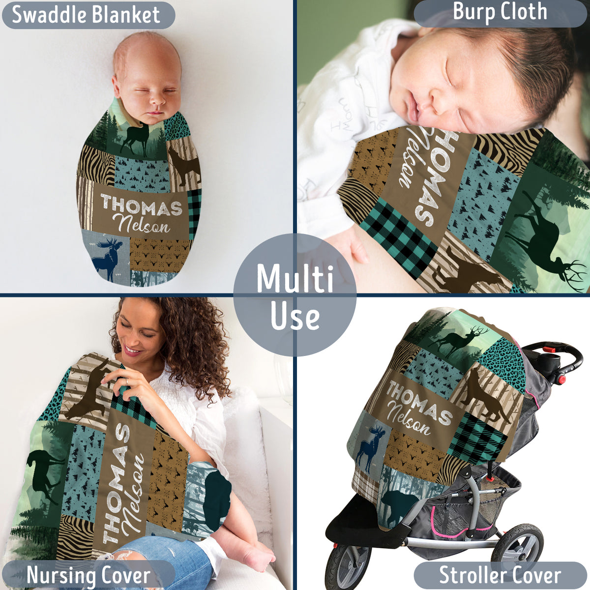 Personalized Custom Baby Blankets for Boys - Plush Woodland Swaddle Blanket, 3 Sizes for Baby Boy Son Newborn Infant