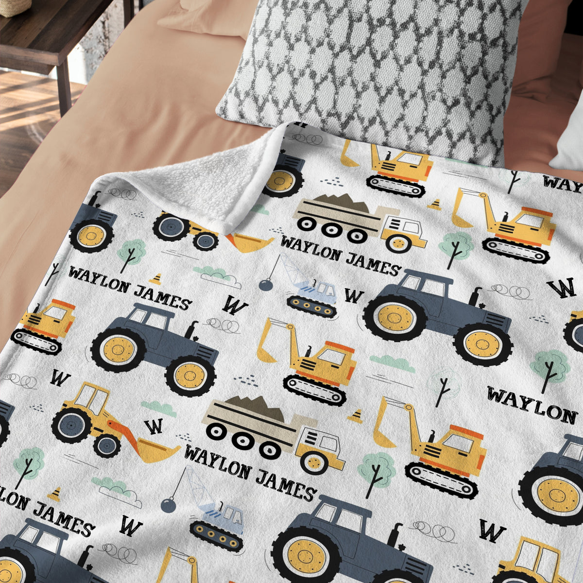 Personalized Dump Truck Baby Blankets for Boys, Construction Baby Blanket Name, Swaddle Blanket with Trucks for Crib Stroller Travel Bed