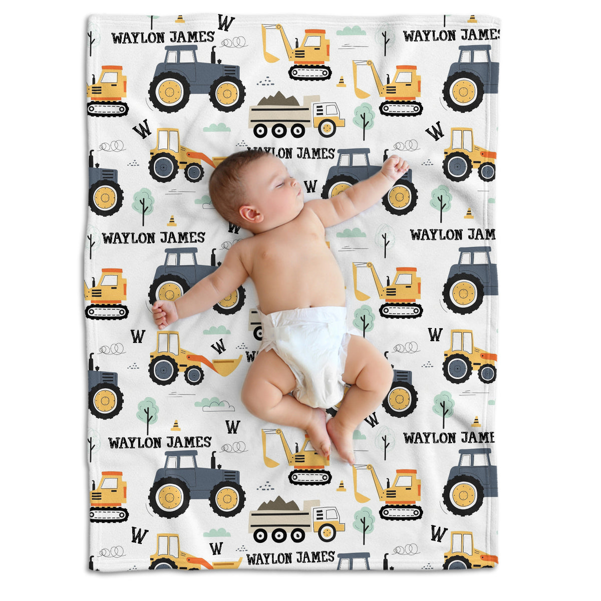 Personalized Dump Truck Baby Blankets for Boys, Construction Baby Blanket Name, Swaddle Blanket with Trucks for Crib Stroller Travel Bed