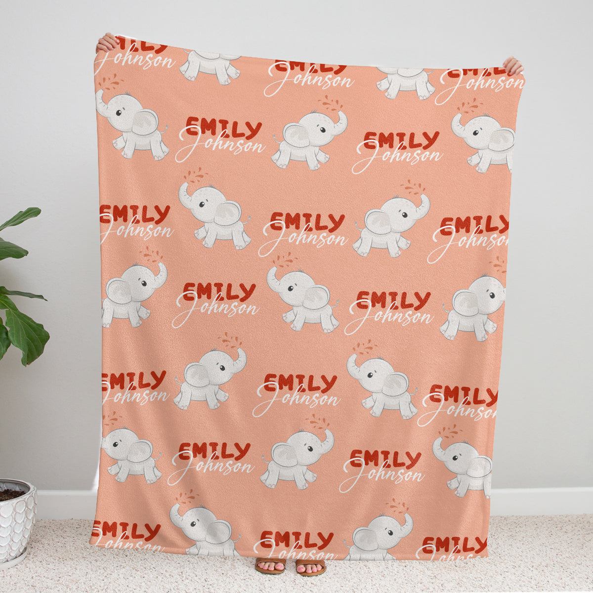 Personalized Elephant Baby Blankets for Girls - Custom Swaddle Blankets with Name, 3 Sizes Plush Blankets for Newborn Daughter or Granddaughter