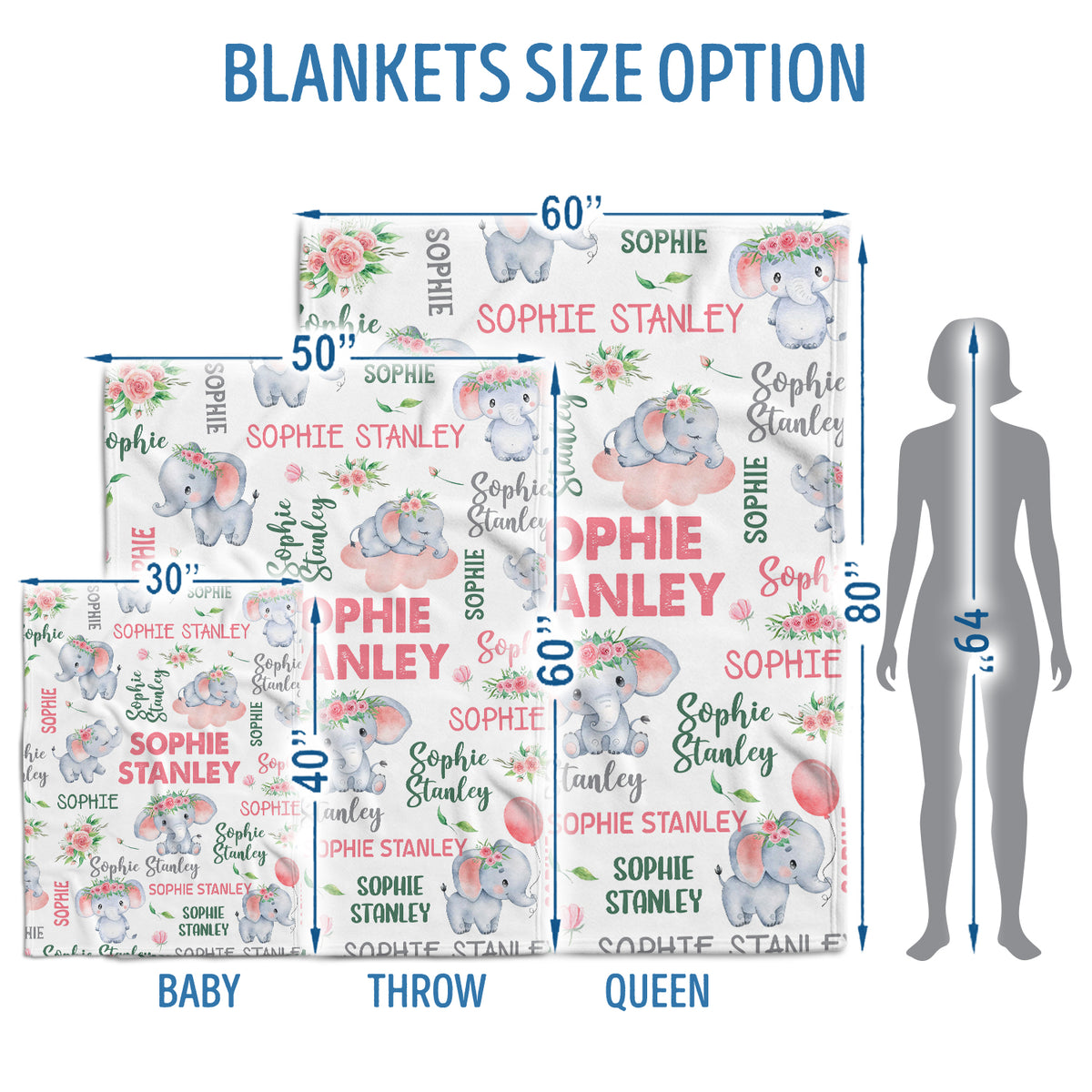 Personalized Elephant Baby Blankets for Girls, Pink Flowers Baby Girl Swaddle Blanket, Plush Blankets for Newborn Infant Daughter Granddaughter