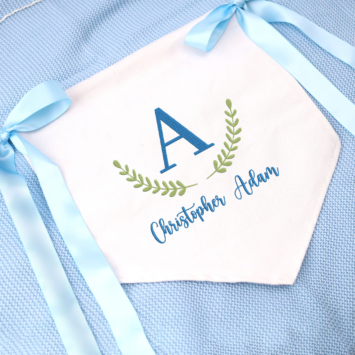 Personalized Embroidered Baby Banner, Canvas Hanging Pennant Flag Baby Banner, Welcome Baby Banner with Bows, Wall Sign Decor for Nursery Bedroom Playroom Font Door Baby Kids