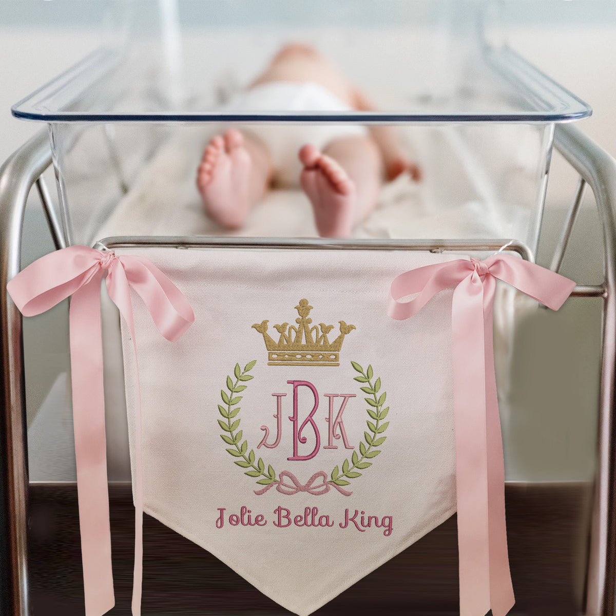 Personalized Embroidered Baby Banner Flag, Baby Canvas Hanging Pennant Flag, Hospital Front Door Sign, Nursery Wall Crib Décor