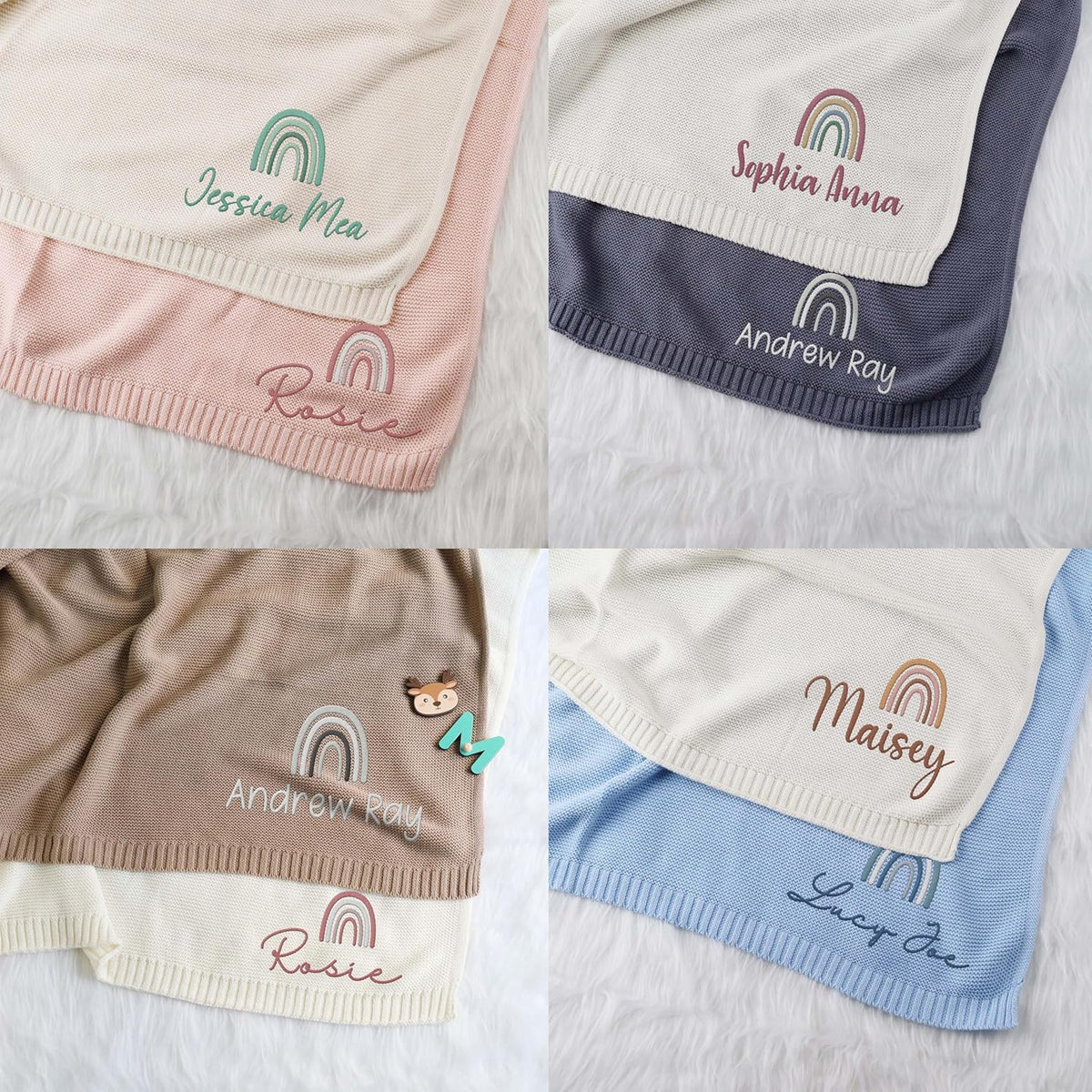 Personalized Embroidered Baby Blanket Name, Rainbow Baby Blanket for Girls, Custom Knit Baby Blankets with Embroidery, for Family Friends Pregnancy