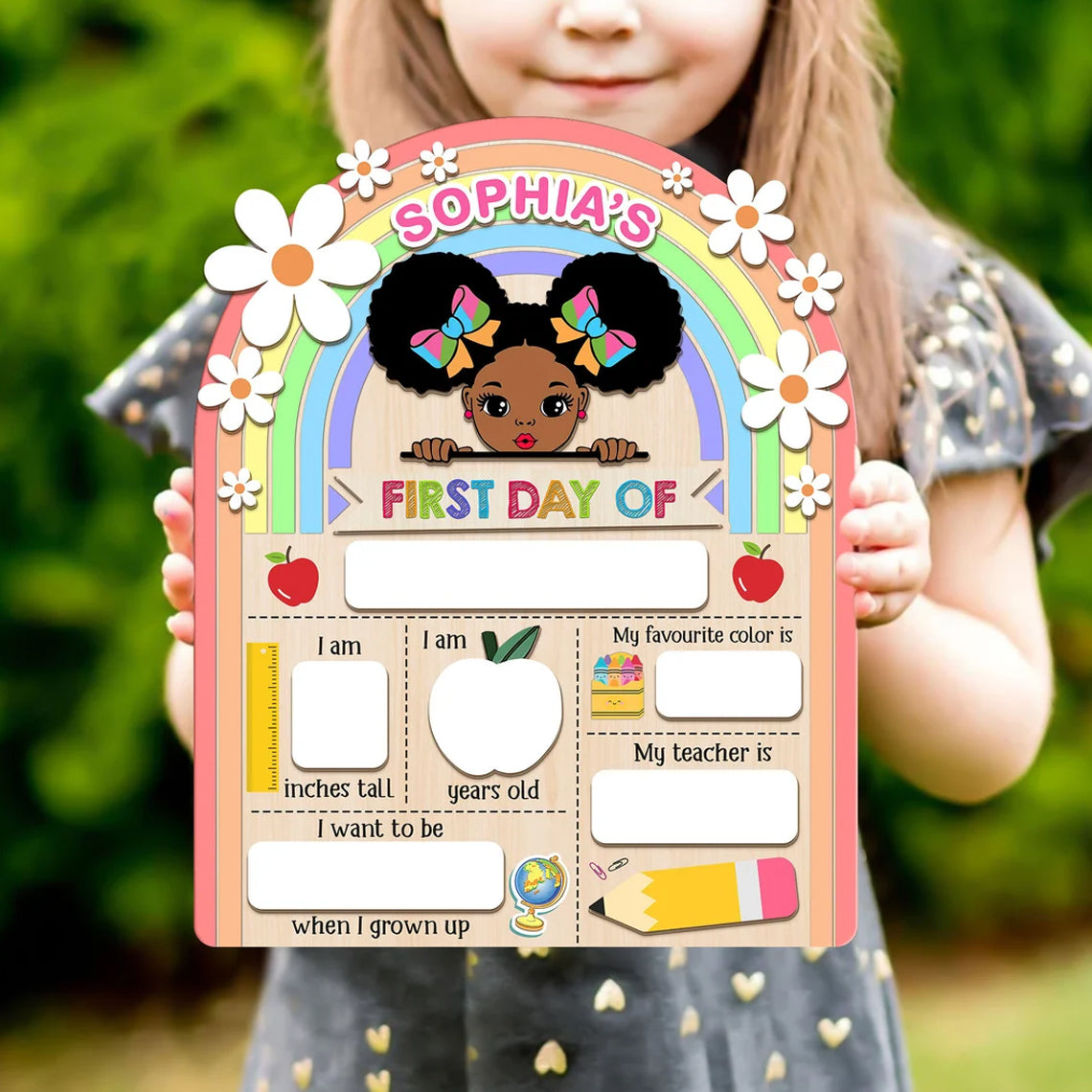 Personalized First & Last Day Of School Wooden Reusable School Sign, Back To School Sign For Girl