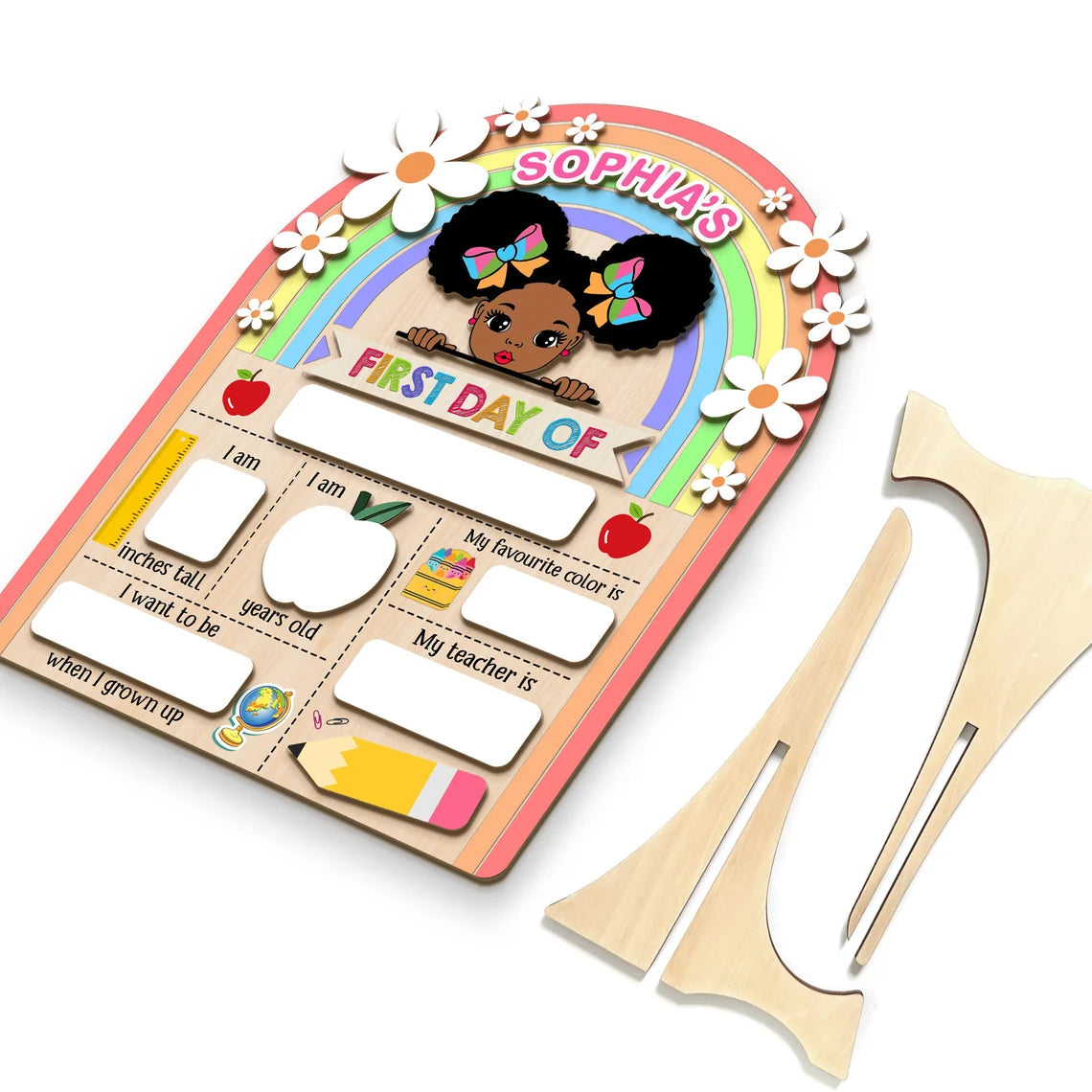 Personalized First & Last Day Of School Wooden Reusable School Sign, Back To School Sign For Girl