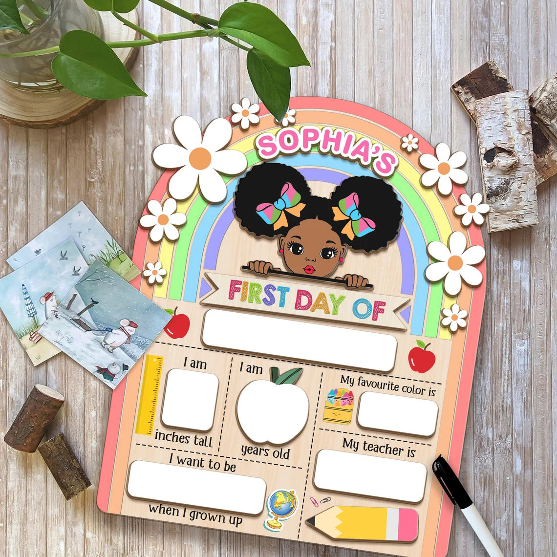 Personalized First & Last Day Of School Wooden Reusable School Sign, Back To School Sign For Girl