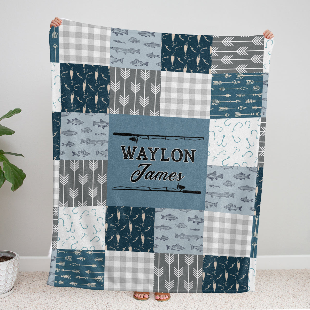 Personalized Fishing Baby Blankets for Boys, Fishing Swaddle Blanket, Soft Plush Blankets for Baby Boy Son Daughter Newborn
