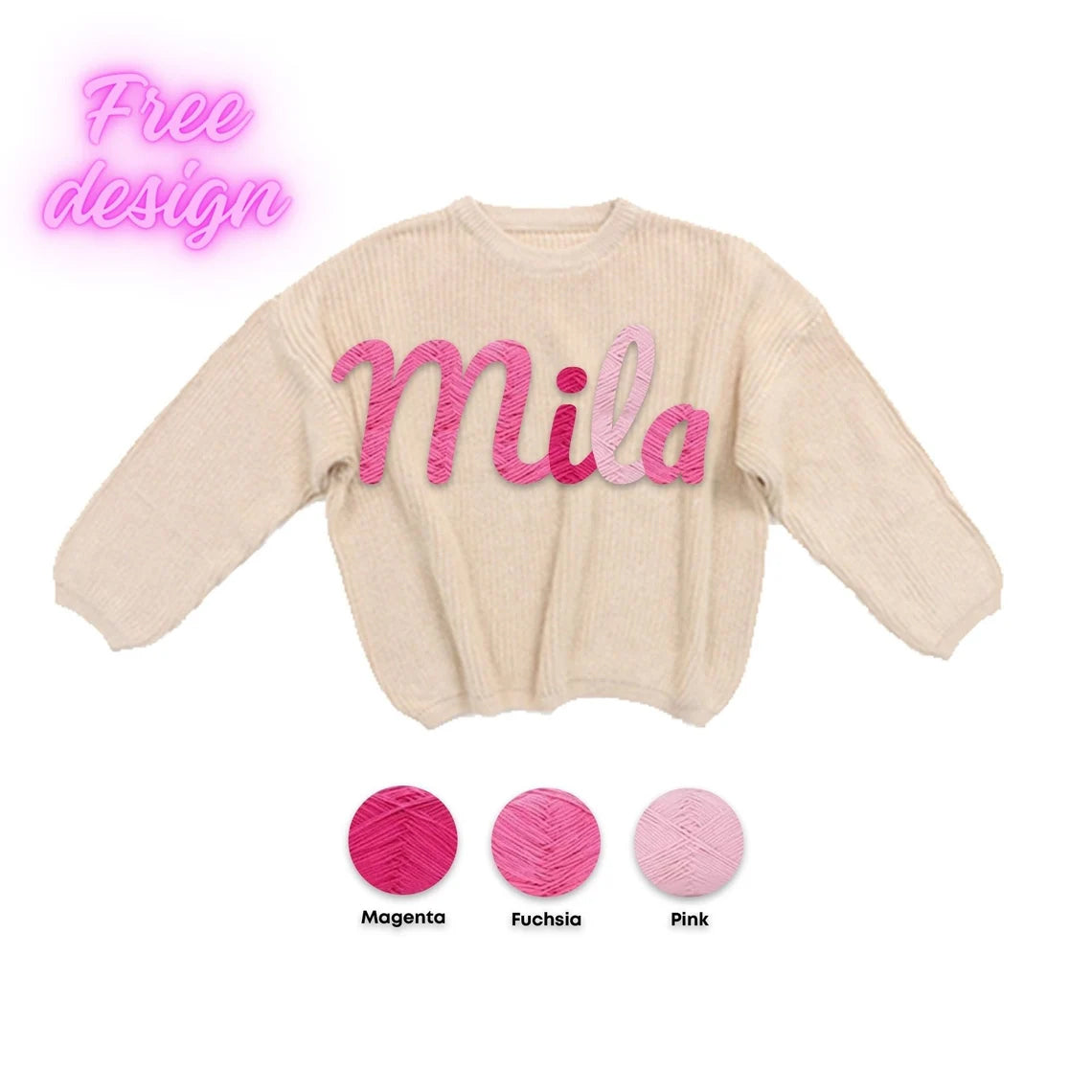 Personalized Hand embroidered Name Baby Sweater, Custome Baby Name Sweater, Pink Baby Girls Sweater With Name, Birthday Gift For Baby Girls Boy