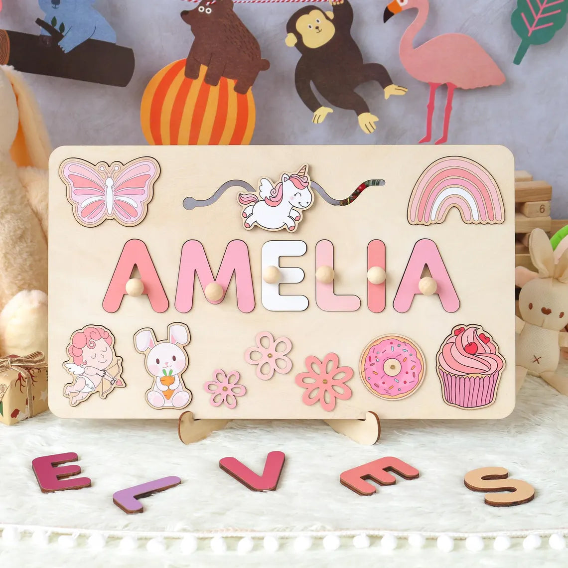 Personalized Montessori Busy Board Sensory Puzzle Toy, First Birthday Gifts, Wooden Toys for Baby, Toddler Gift