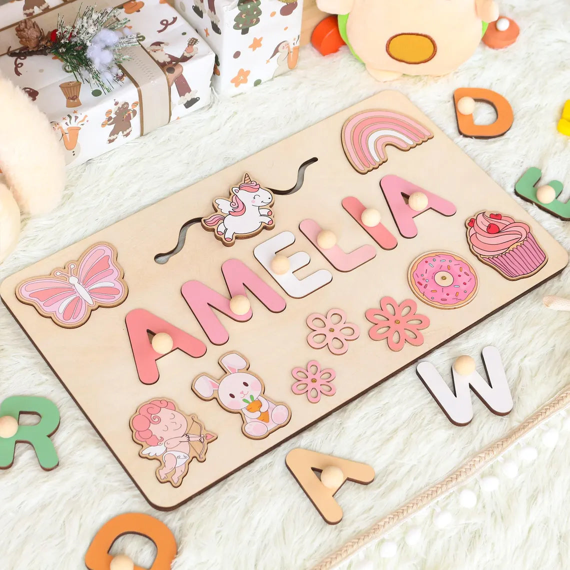 Personalized Montessori Busy Board Sensory Puzzle Toy, First Birthday Gifts, Wooden Toys for Baby, Toddler Gift