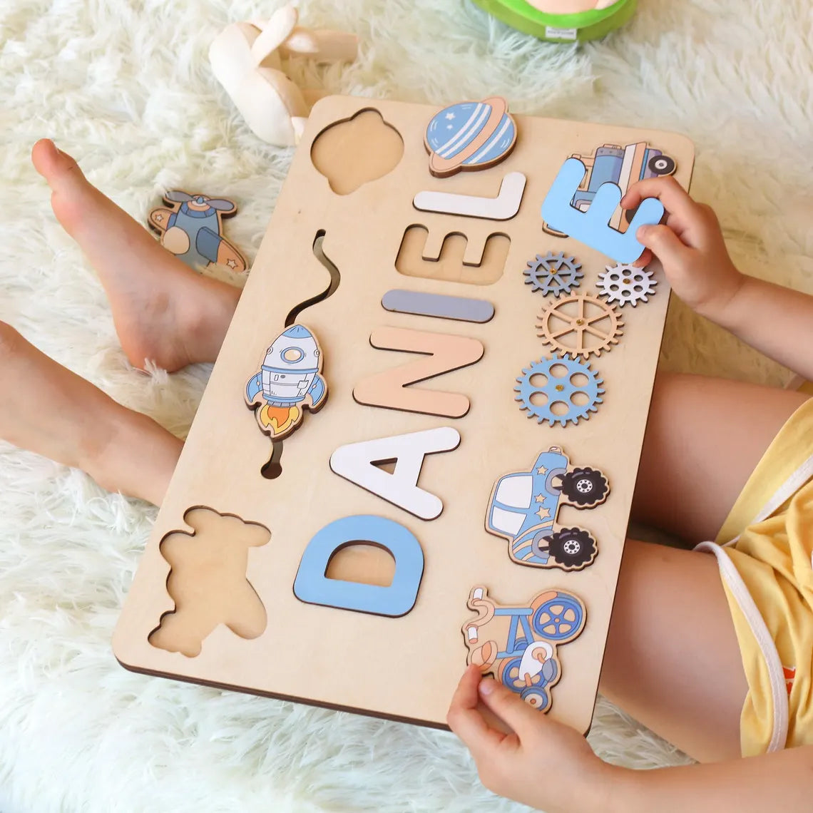 Personalized Montessori Busy Board Sensory Puzzle Toy For Boys, First Birthday Gifts, Wooden Toys for Baby, Toddler Gift
