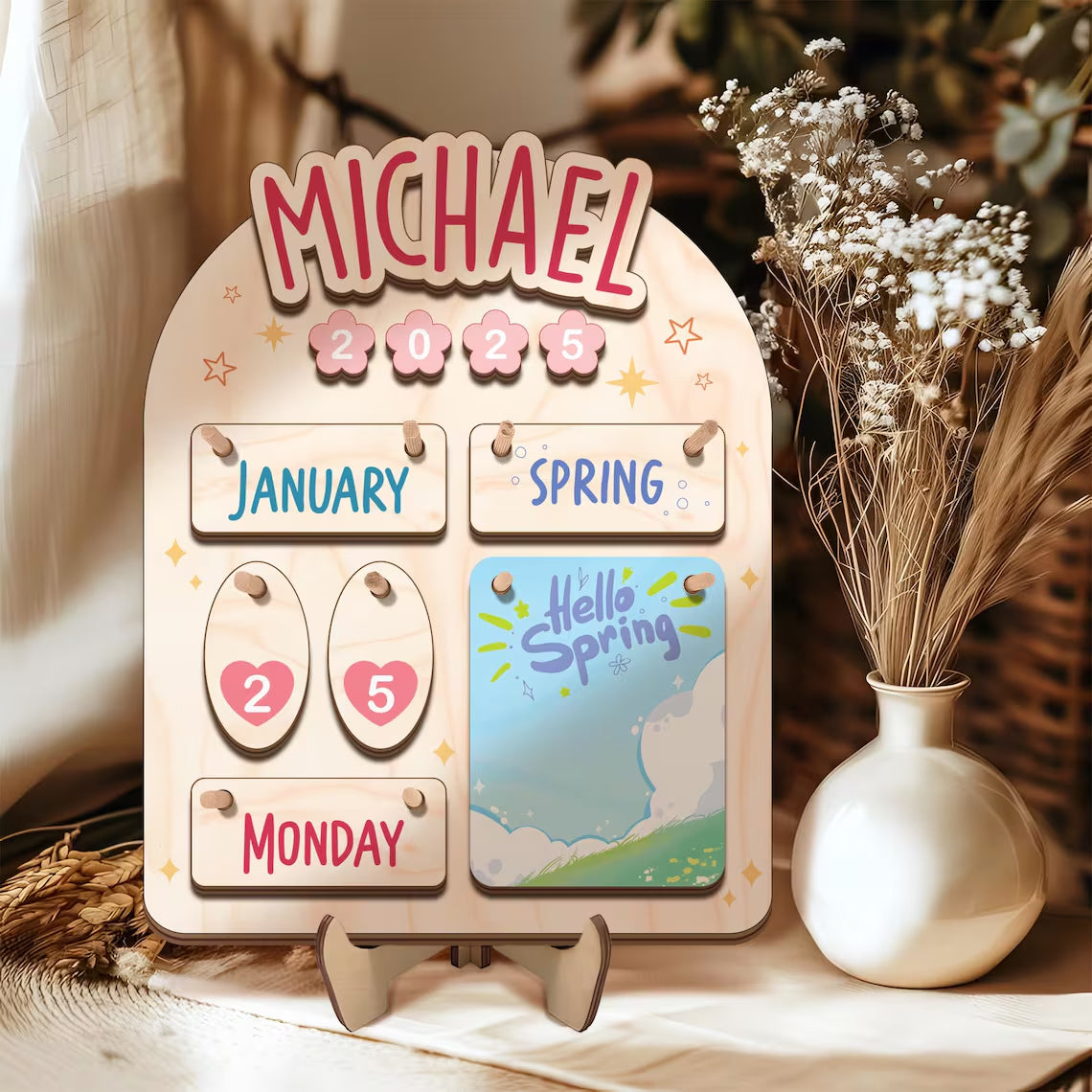 Personalized Montessori Toys Wooden Calendar Custom Kids Name, Waldorf Inspired, Montessori Teaching Toys For Kids