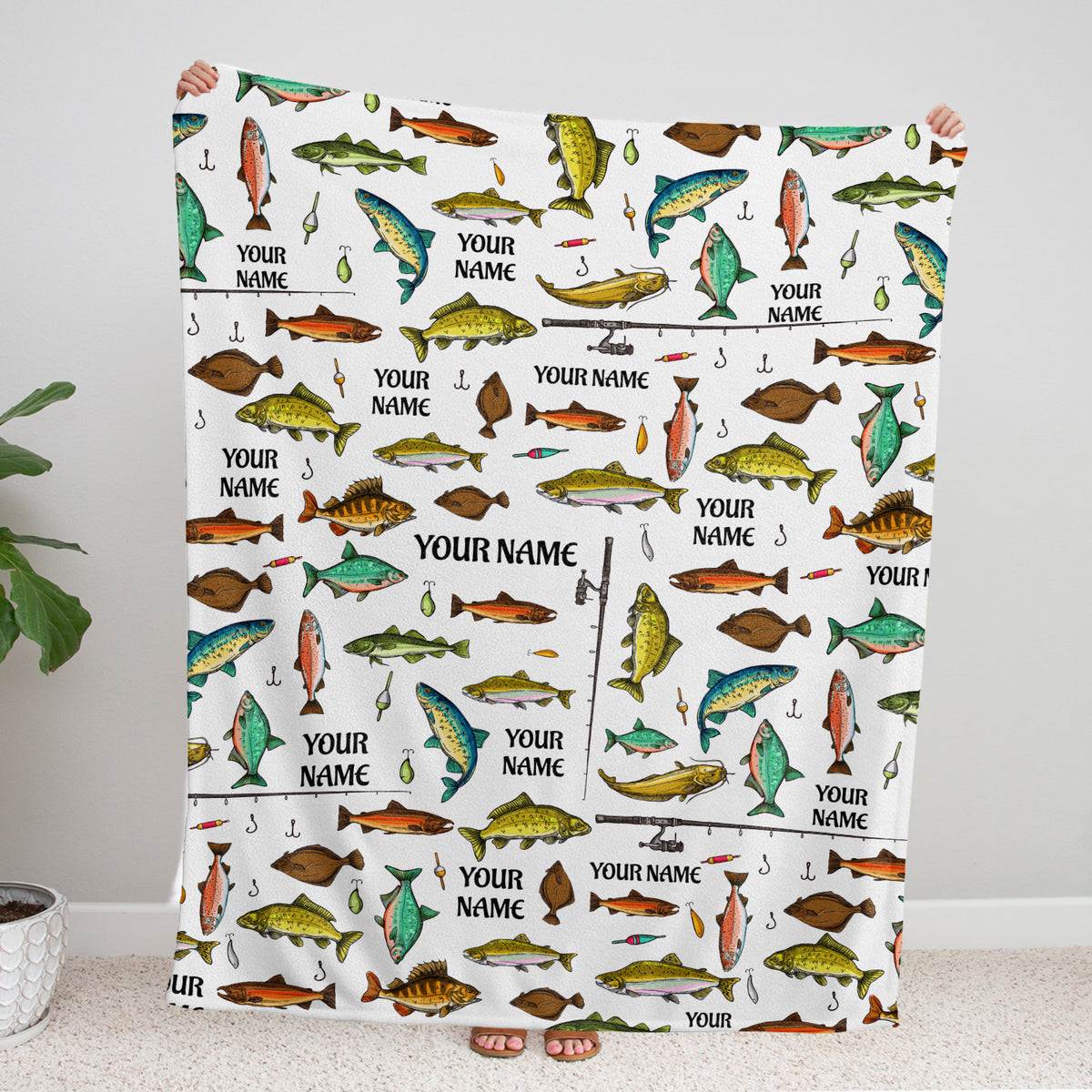 Personalized Name Baby Blankets - Fishing Theme Plush Blankets for Boys & Girls, 3 Sizes - Newborn