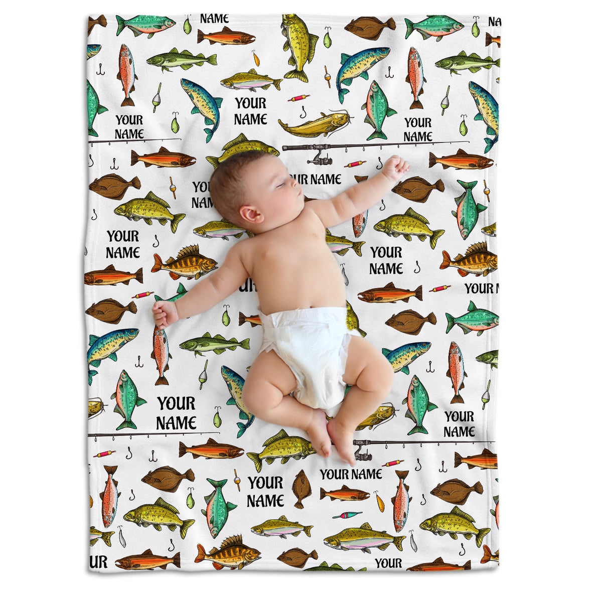 Personalized Name Baby Blankets - Fishing Theme Plush Blankets for Boys & Girls, 3 Sizes - Newborn