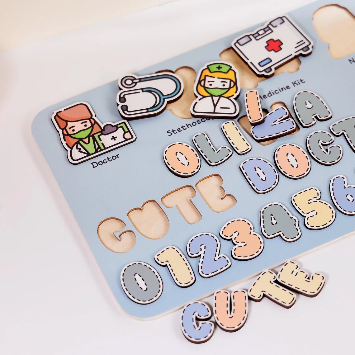 Personalized Name Baby Doctor Wooden Puzzle, Gifts for Kids, Baby Shower, Wooden Toddler Toys
