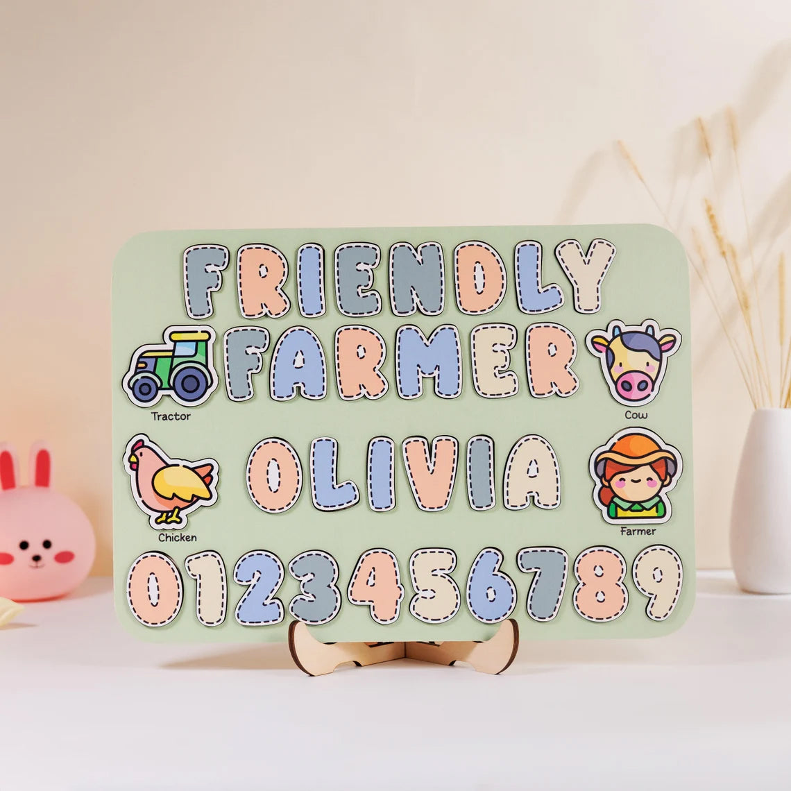 Personalized Name Baby Farmer Wooden Puzzle, Back ToSchool Gifts for Kids, Games First Birthday