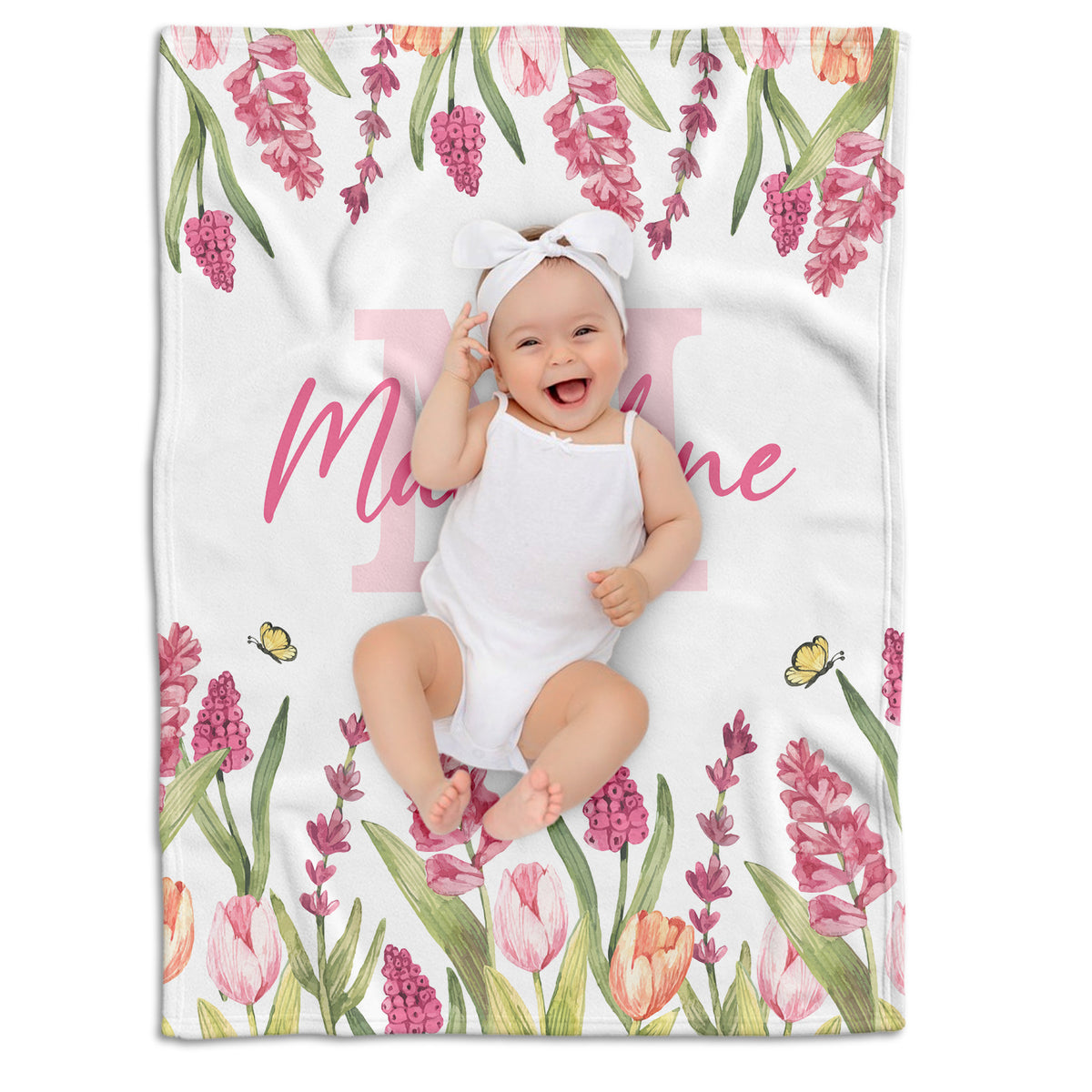 Personalized Name Baby Girl Blanket For NewborToddler Nursery Bed Blankets Stroller Crib Shower Gifts, Super Soft Plush Fleece