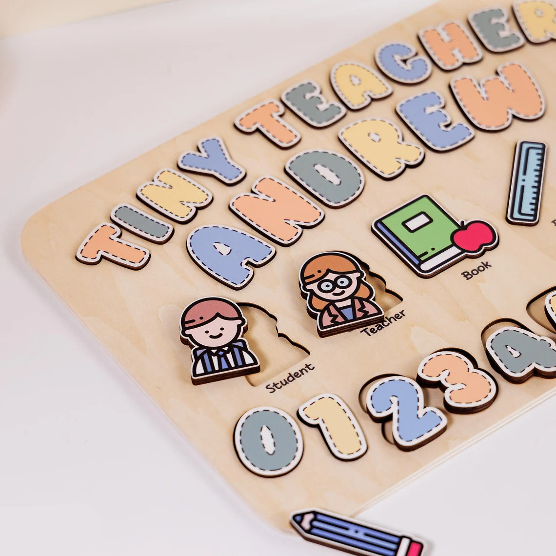 Personalized Name Baby Teacher Wooden Puzzle, Back To School Gifts for Kids, Wooden Toddler Toys