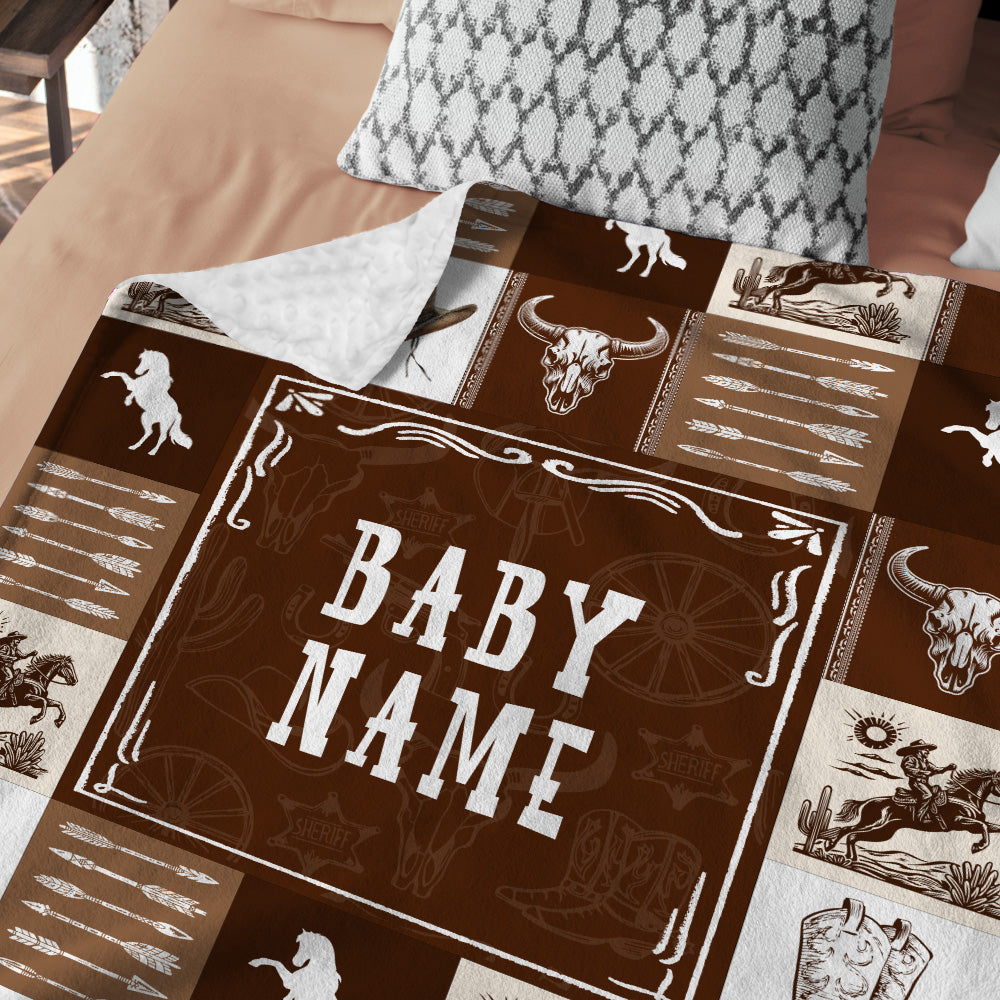 Personalized Name Minky Baby Blankets Brown , Minky Blanket Double Layer with Dotted Backing for Infant Toddler Crib, Gift For Baby