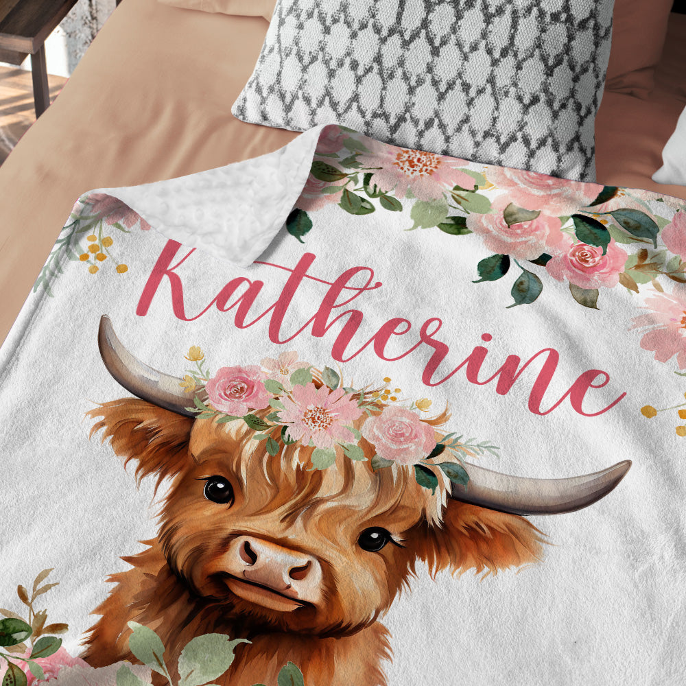 Personalized Name Minky Baby Blankets, Cow Baby Blankets, Blanket Double Layer with Dotted Backing for Infant Toddler Crib, Nursery Decorations