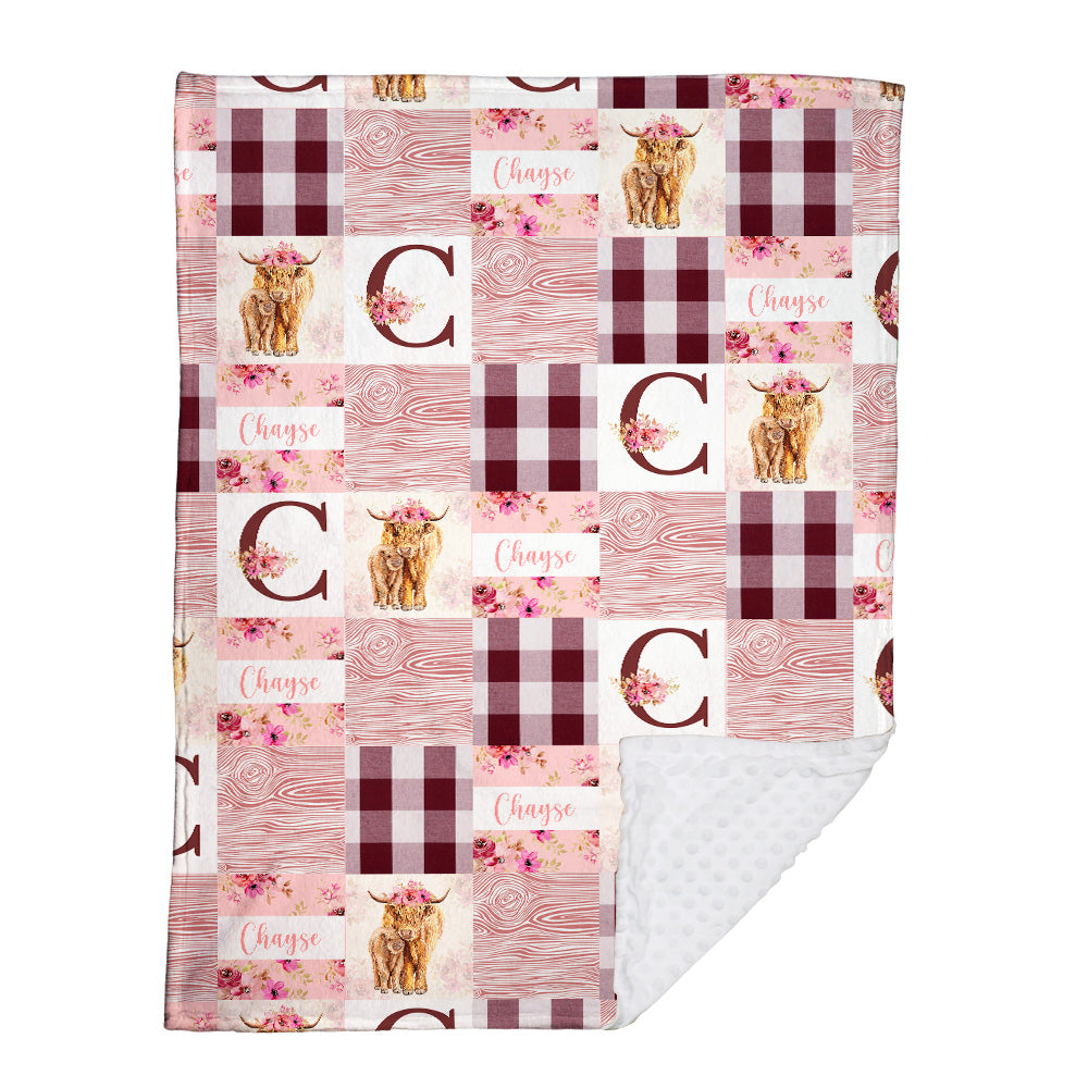 Personalized Name Minky Baby Blankets, Highland Cow Baby Blankets, Nursery Decorations, Gift For Baby