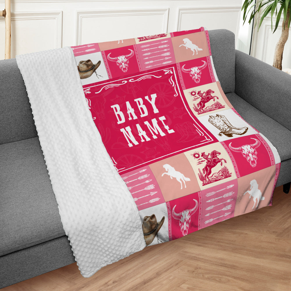Personalized Name Minky Baby Blankets Pink , Minky Blanket Double Layer with Dotted Backing for Infant Toddler Crib, Gift For Baby