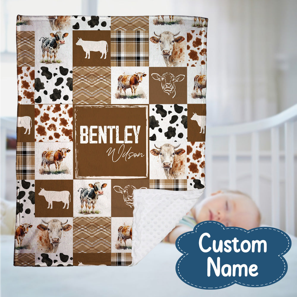 Personalized Name Minky Baby Blankets, Soft Plush Receiving Minky Blanket Double Layer with Dotted Backing for Infant Toddler Crib