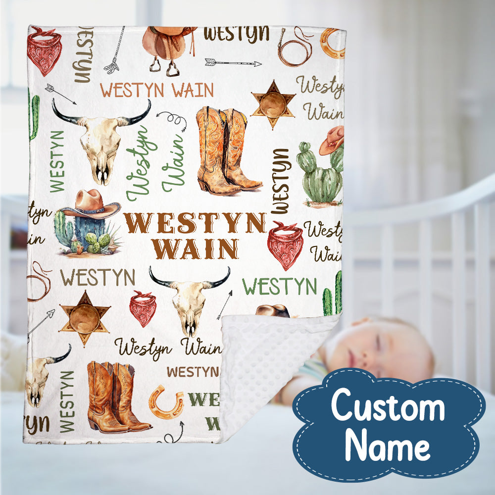 Personalized Name Minky Baby Blankets, Soft Plush Receiving Minky Blanket Double Layer with Dotted Backing for Infant Toddler Crib, Gift For Baby