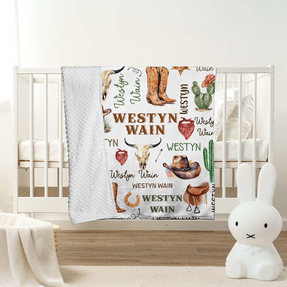 Personalized Name Minky Baby Blankets, Soft Plush Receiving Minky Blanket Double Layer with Dotted Backing for Infant Toddler Crib, Gift For Baby