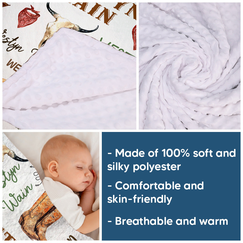 Personalized Name Minky Baby Blankets, Soft Plush Receiving Minky Blanket Double Layer with Dotted Backing for Infant Toddler Crib, Gift For Baby