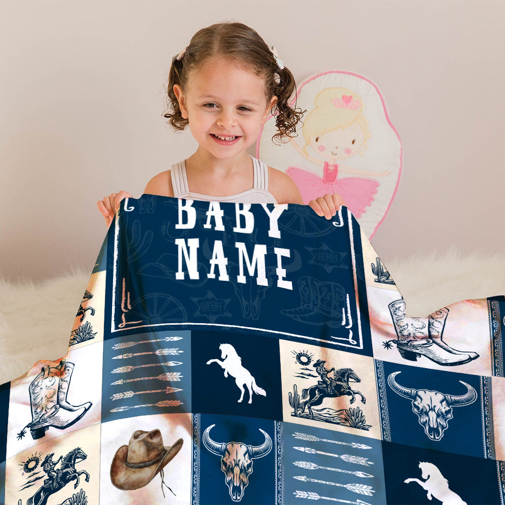 Personalized Name Minky Baby Blankets Blue , Minky Blanket Double Layer with Dotted Backing for Infant Toddler Crib, Gift For Baby