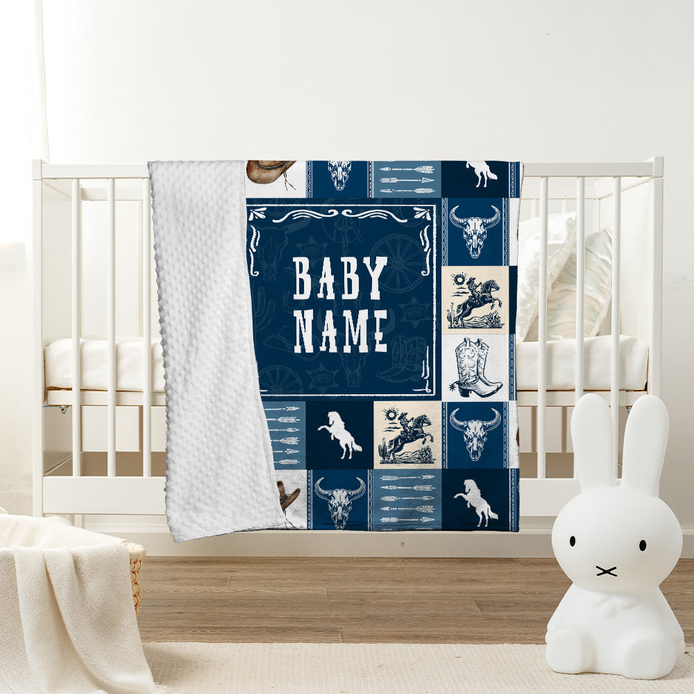 Personalized Name Minky Baby Blankets Blue , Minky Blanket Double Layer with Dotted Backing for Infant Toddler Crib, Gift For Baby