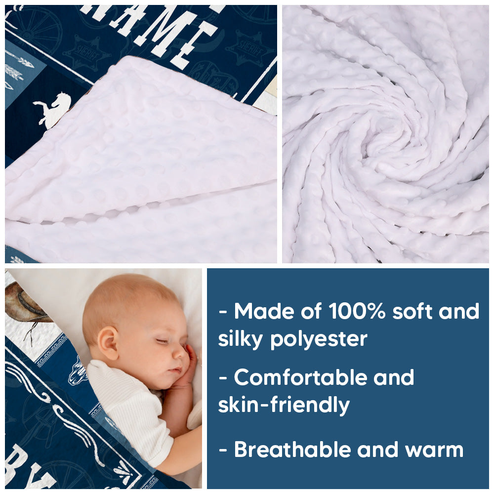 Personalized Name Minky Baby Blankets Blue , Minky Blanket Double Layer with Dotted Backing for Infant Toddler Crib, Gift For Baby