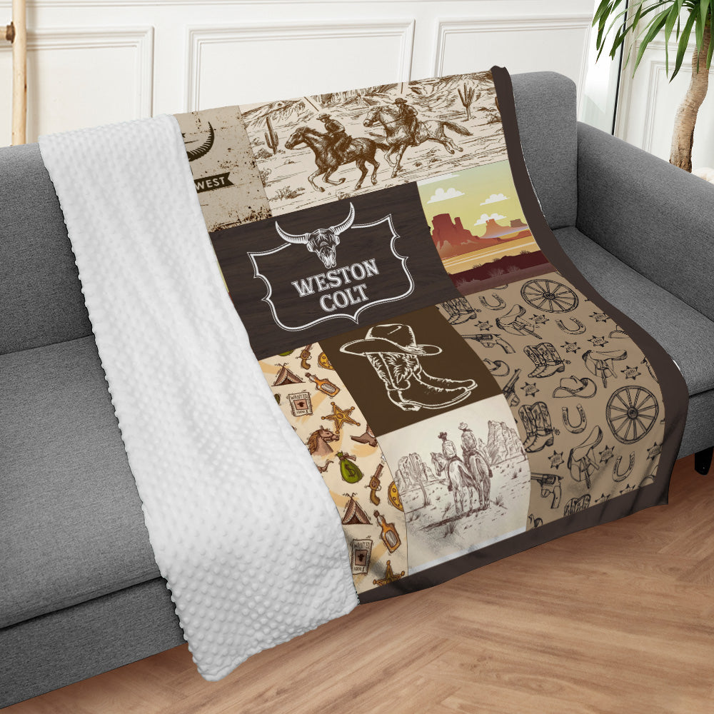 Personalized Name Minky Baby Blankets for Baby, Minky Blanket Double Layer with Dotted Backing for Infant Toddler Crib, Western Nursery Decorations